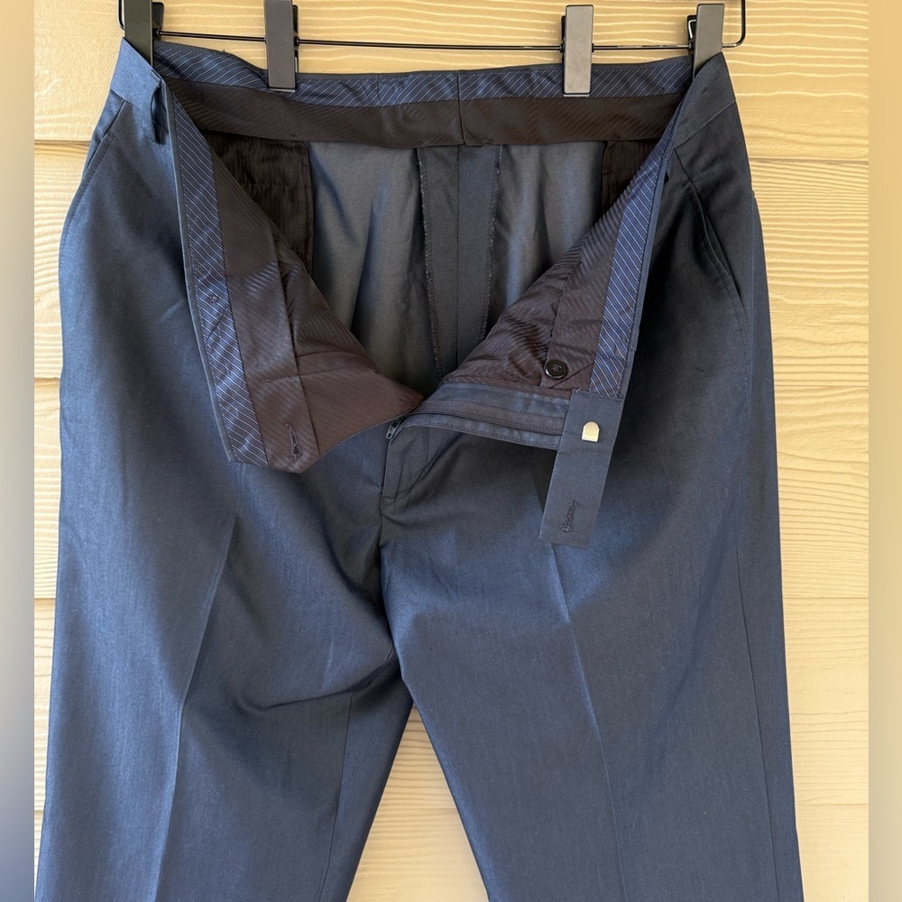 Calvin Klein Mens Slim-Fit Solid Dark Blue Polyester Brand Dress Pants 42W x 32L - Picture 10 of 12